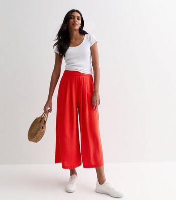 Red wide sale leg cropped pants