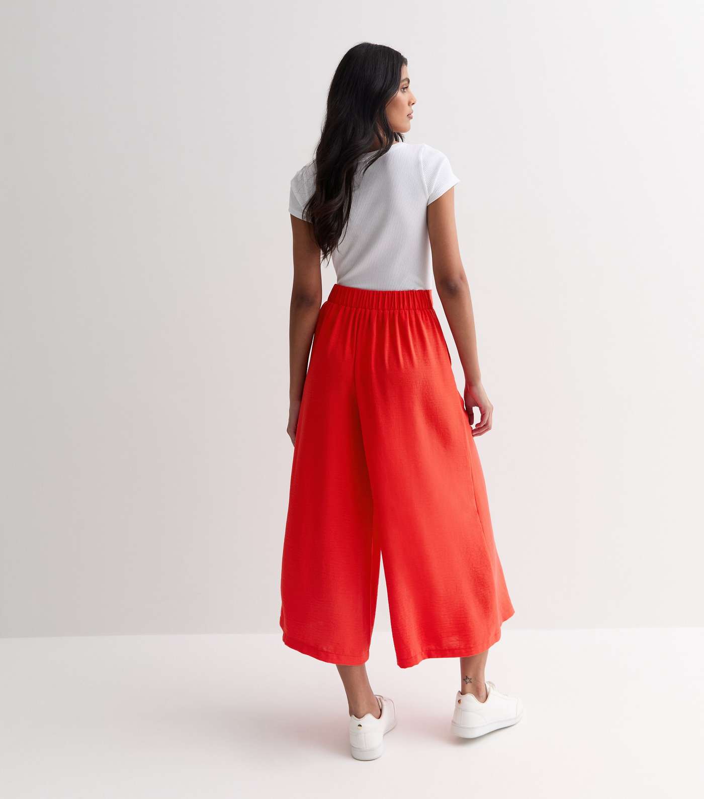 Red Wide Leg Crop Trousers Image 4