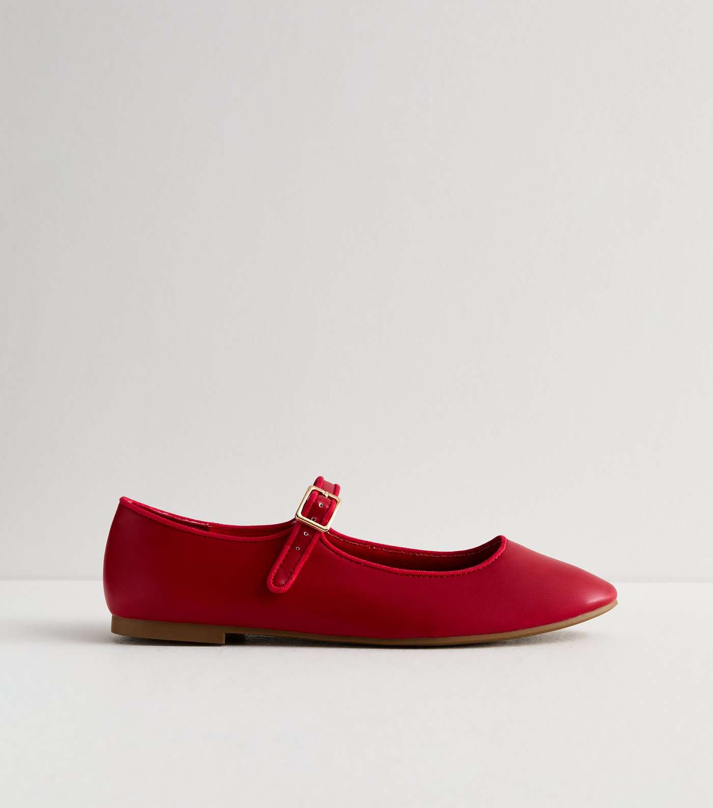 Red Leather-Look Strappy Ballerina Pumps Image 5