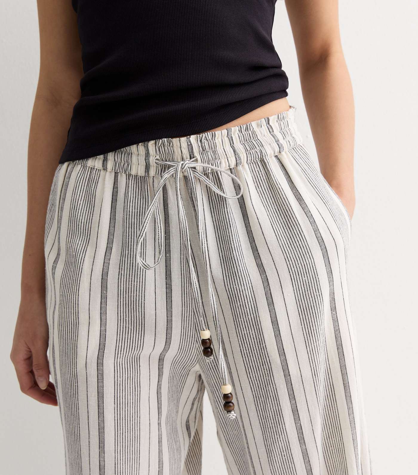 Off White Stripe Drawstring Wide Leg Trousers Image 2