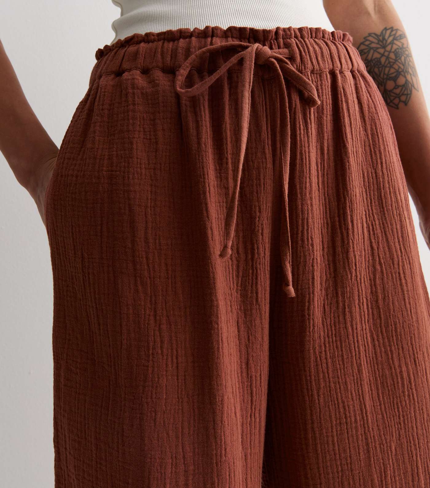 Rust Cotton Double Cloth Wide Leg Trousers Image 2