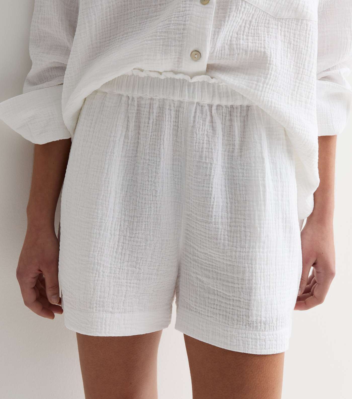 White Textured Cotton Shorts Image 3