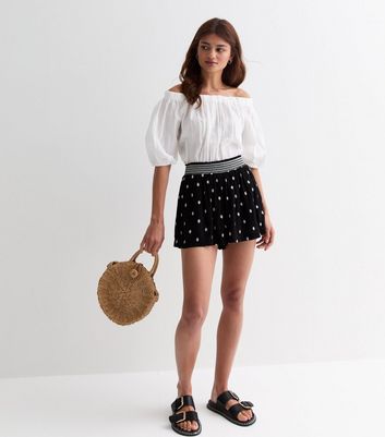 Black embroidered shorts best sale