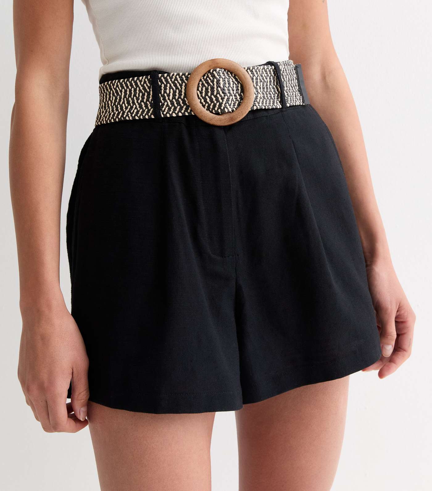 Black Cotton Belted Shorts Image 2