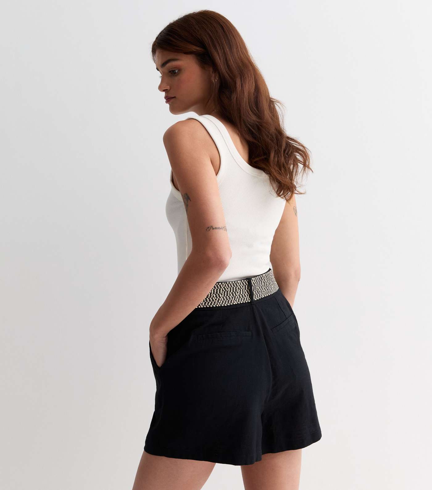 Black Cotton Belted Shorts Image 4