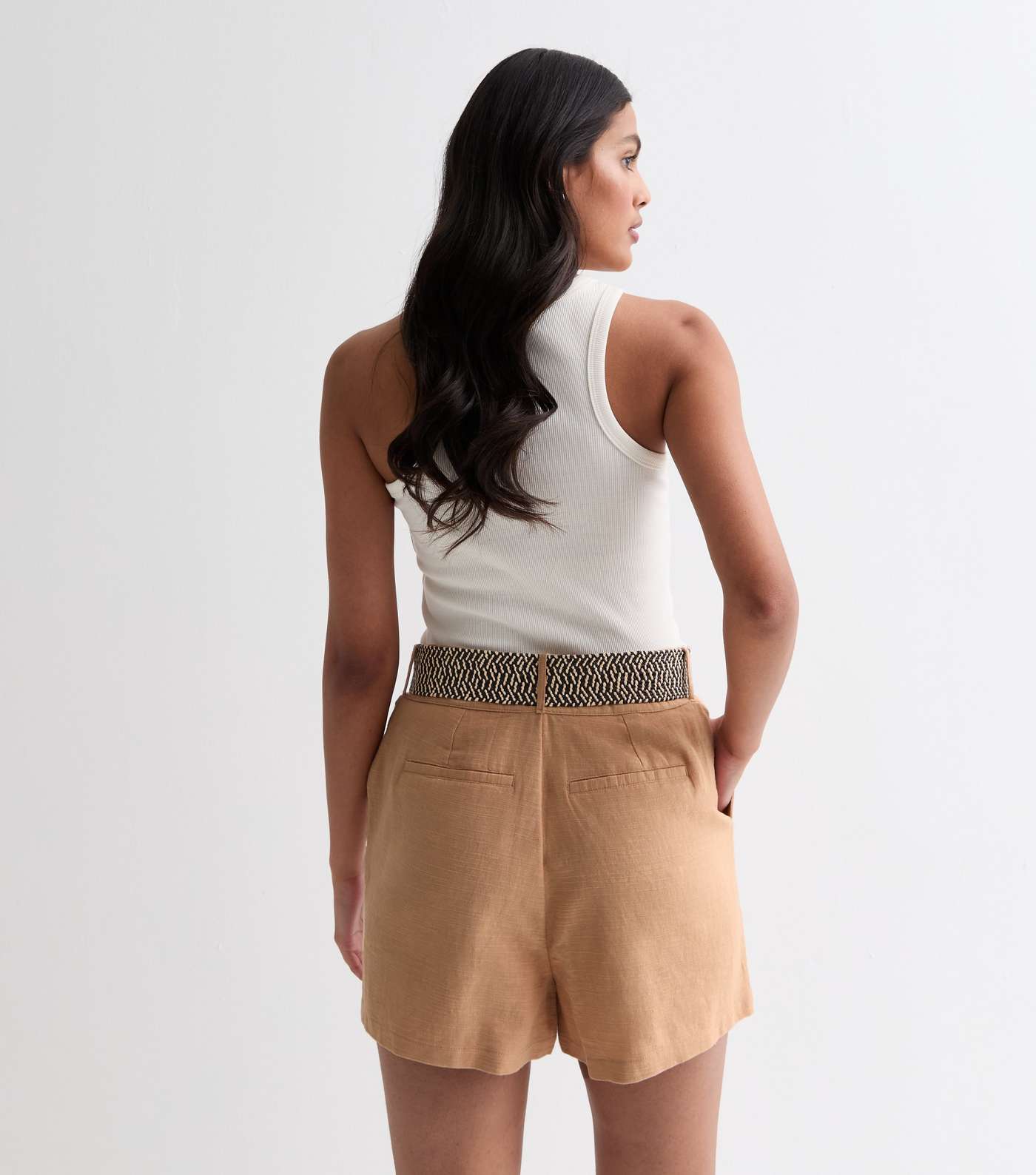 Stone Cotton Belted Shorts Image 5