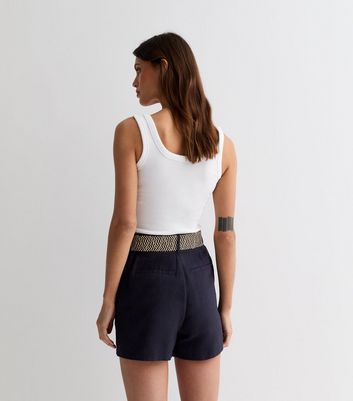 Navy Cotton Belted Shorts New Look