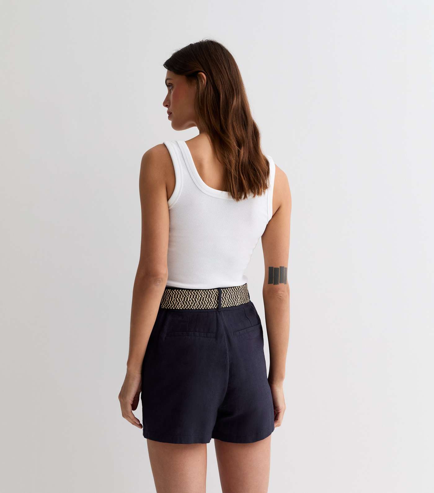 Navy Cotton Belted Shorts Image 5