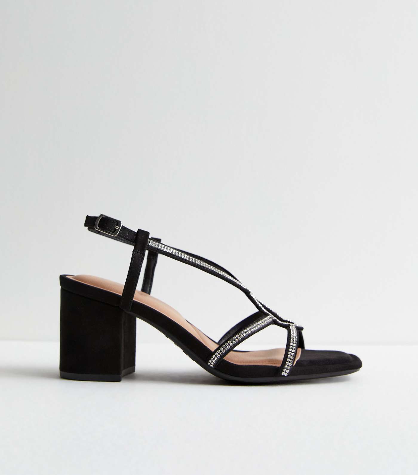 Extra Wide Fit Black Suedette Diamanté Block Heel Sandals Image 3
