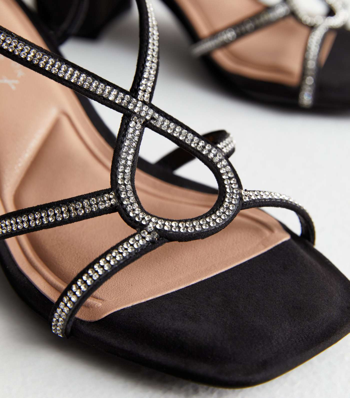 Extra Wide Fit Black Suedette Diamanté Block Heel Sandals Image 5