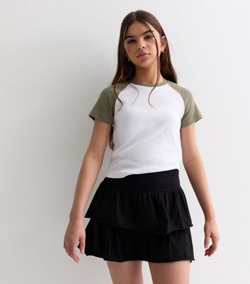 Girls Black Tiered Mini Skirt New Look