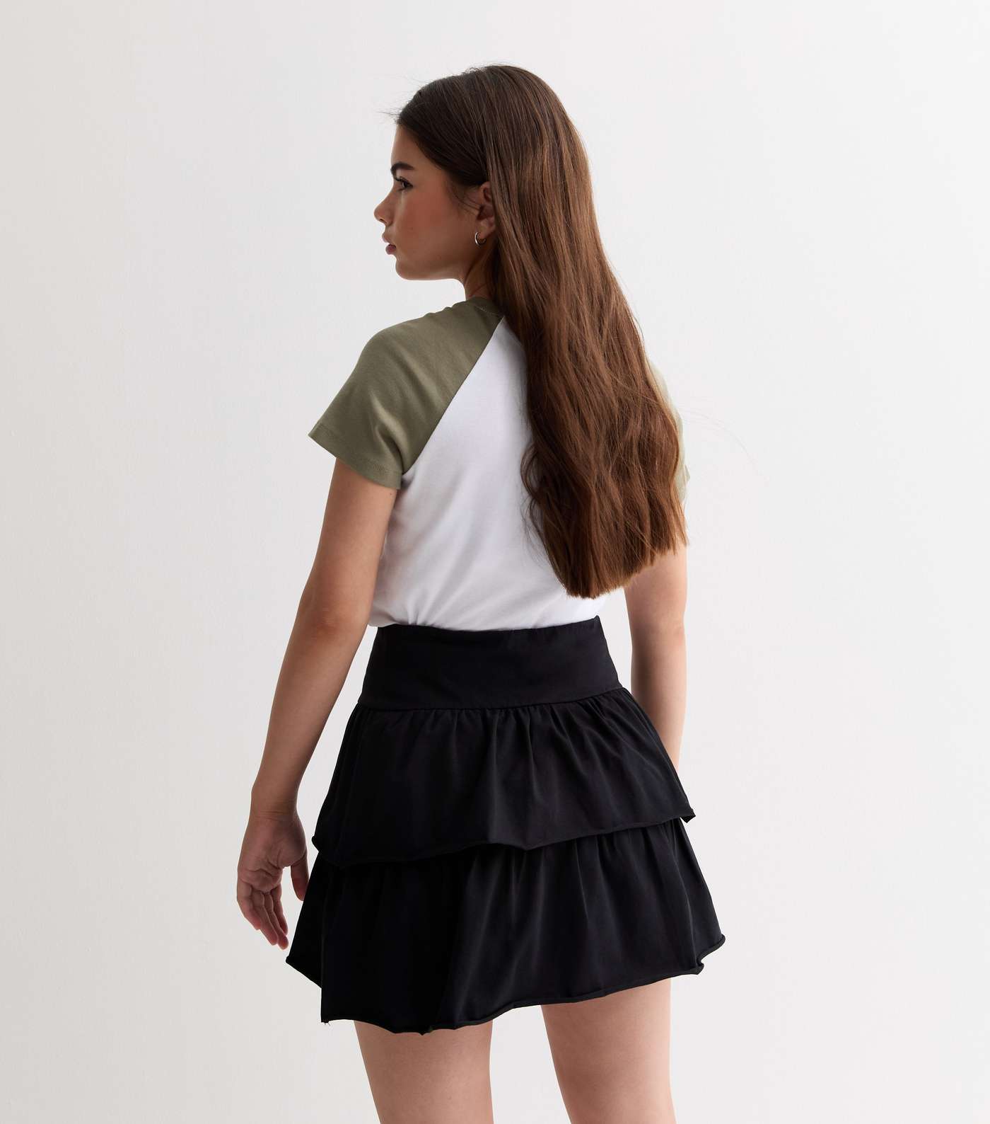 Girls Black Tiered Mini Skirt Image 4