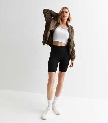 Black Cotton Blend Wide Waistband Cycling Shorts