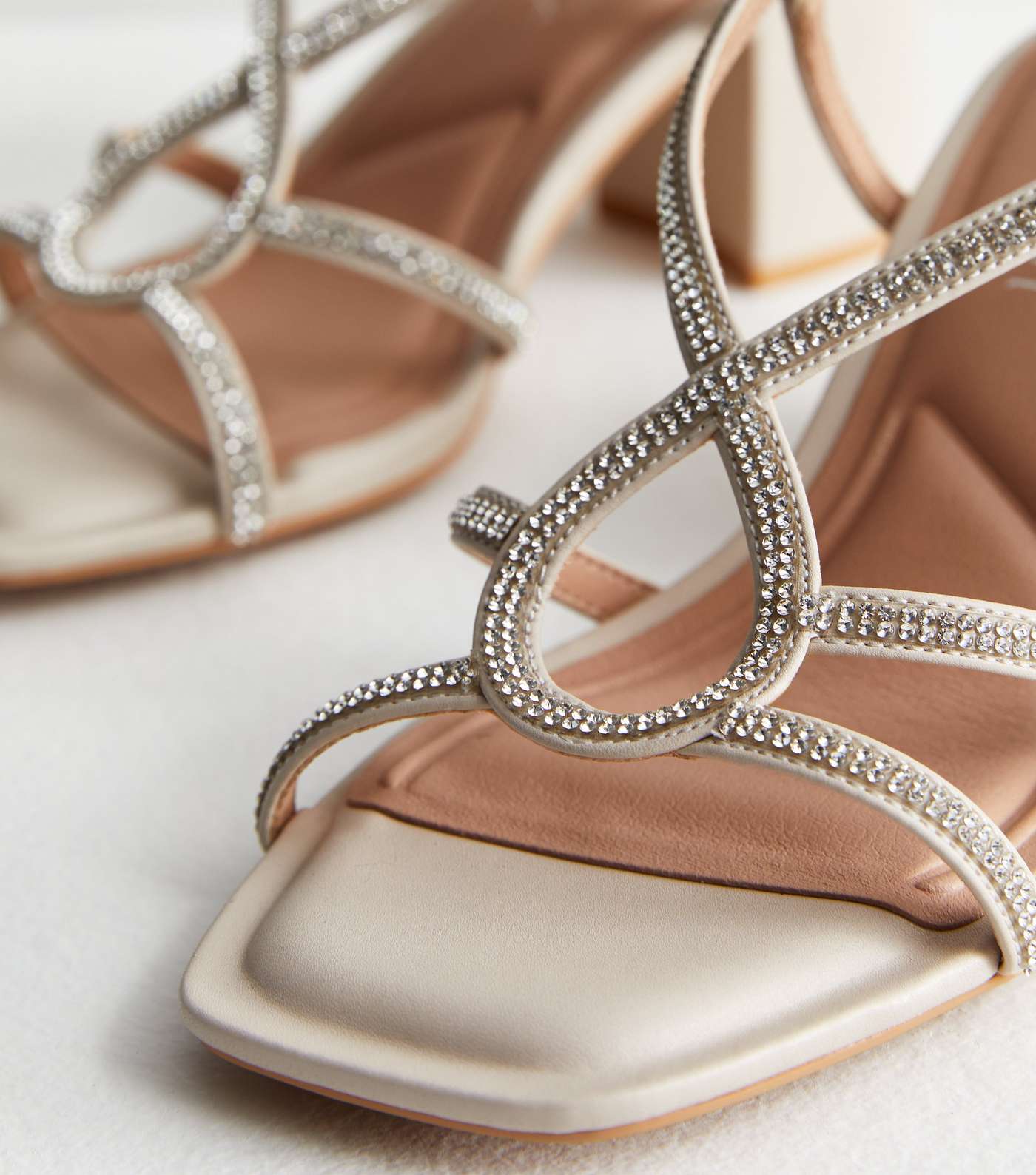 Extra Wide Fit Off White Diamanté Block Heel Sandals Image 5