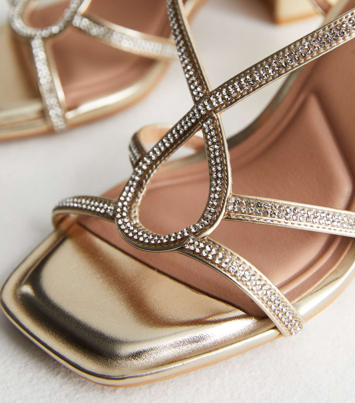 Extra Wide Fit Gold Diamanté Block Heel Sandals Image 5