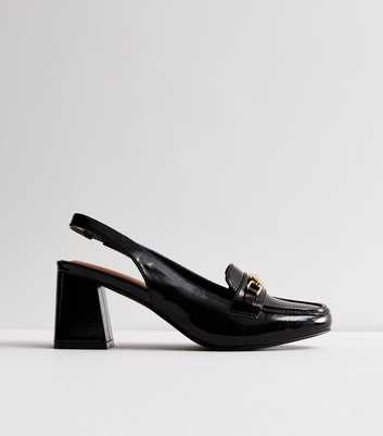 Black Patent Slingback Block Heel Loafers