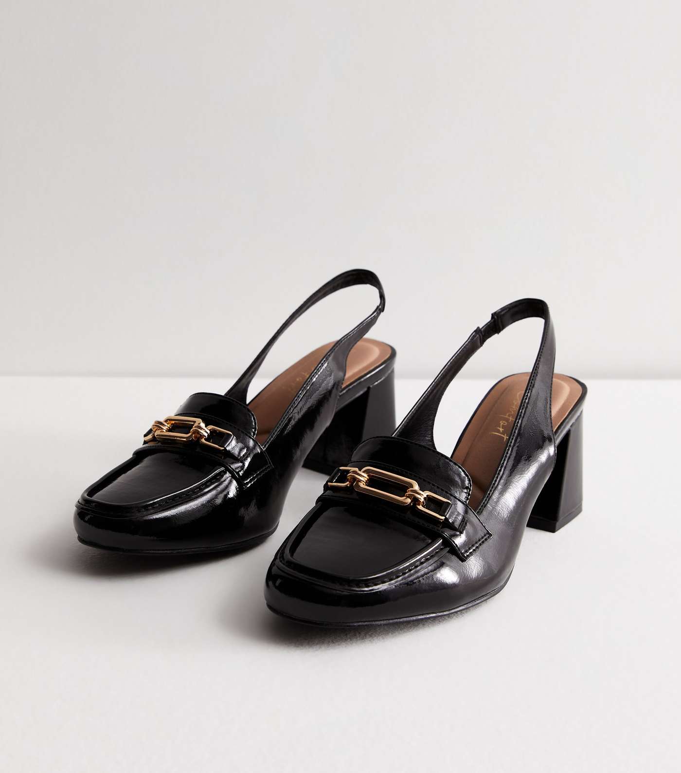 Black Patent Slingback Block Heel Loafers Image 3