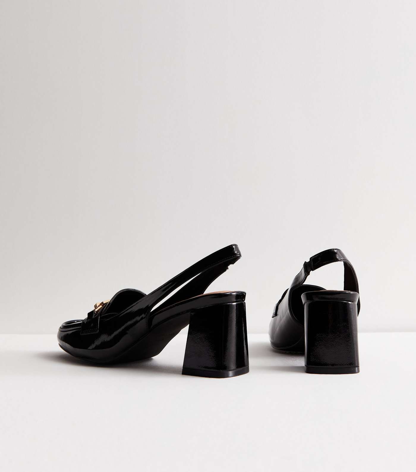 Black Patent Slingback Block Heel Loafers Image 5