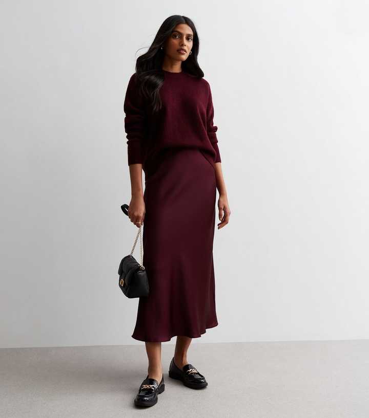 Burgundy Skirt Satin Midi Skirt New Look Burgundy Satin Bias Cut