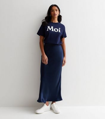 New look petite satin midi skirt in on sale navy