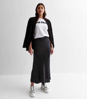 Tall Black Satin Bias Midi Skirt
