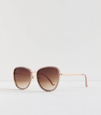 Mink Embellished Square Frame Sunglasses New Look