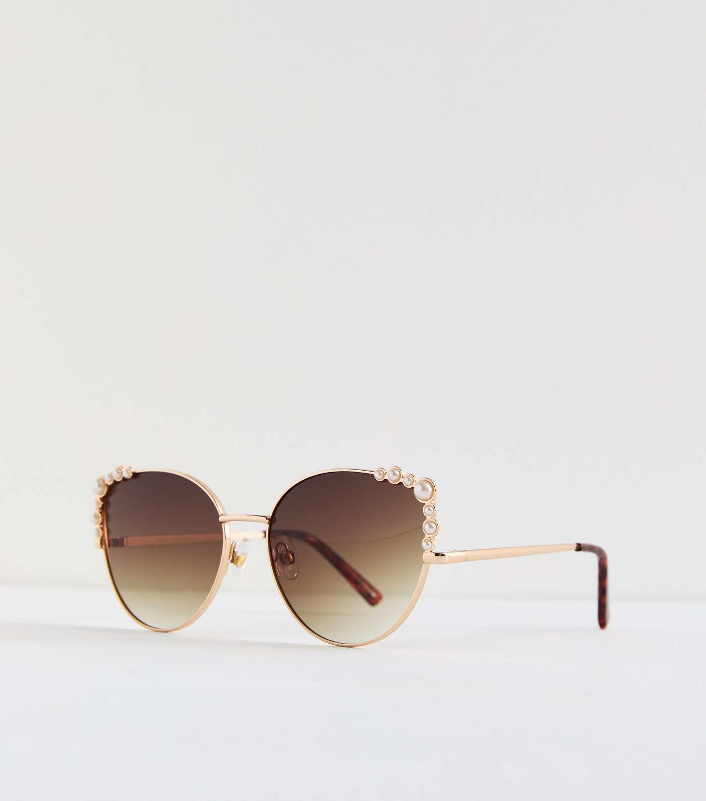 Gold Faux Pearl Round Sunglasses Image 2