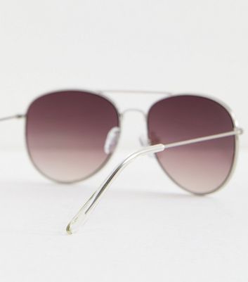 Silver Pilot Sunglasses New Look
