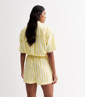 Orange Yellow Stripe Linen Blend Drawstring Shorts New Look