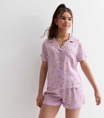 Girls Lilac Revere Short Pyjama Set with Lemon Print