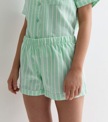 Girls Green Revere Short Pyjama Set with Stripe Print New Look