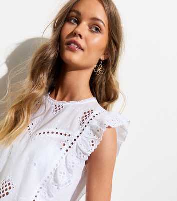 White Cut-Out Sleeveless Cotton Top