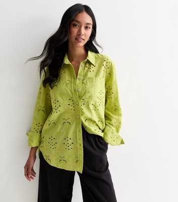 Light Green Palm Tree Embroidered Cotton Shirt