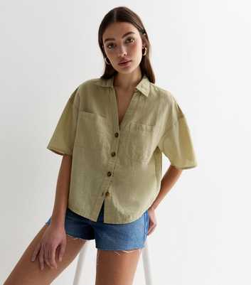 Light Green Linen-Cotton Short Sleeve Boxy Shirt