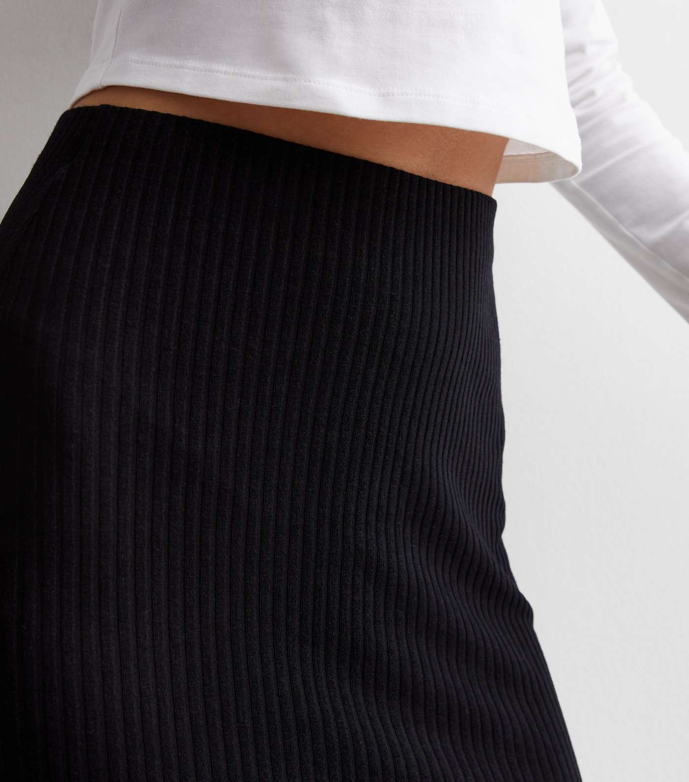 Black Ribbed Jersey Midi Skirt Image 2
