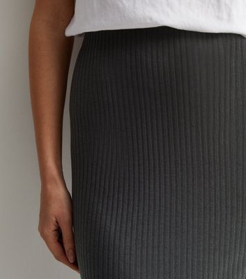 Dark Grey Ribbed Jersey Midi Skirt New Look