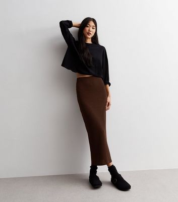 Dark brown discount midi pencil skirt