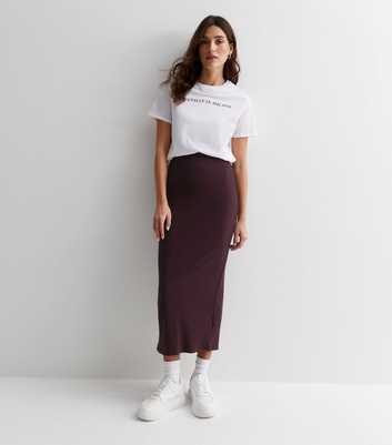 Burgundy Ribbed Jersey Midi Skirt