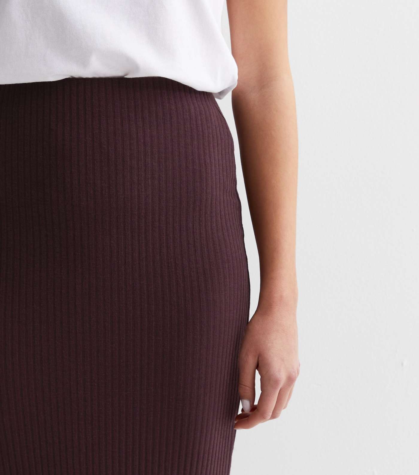 Burgundy Ribbed Jersey Midi Skirt Image 2