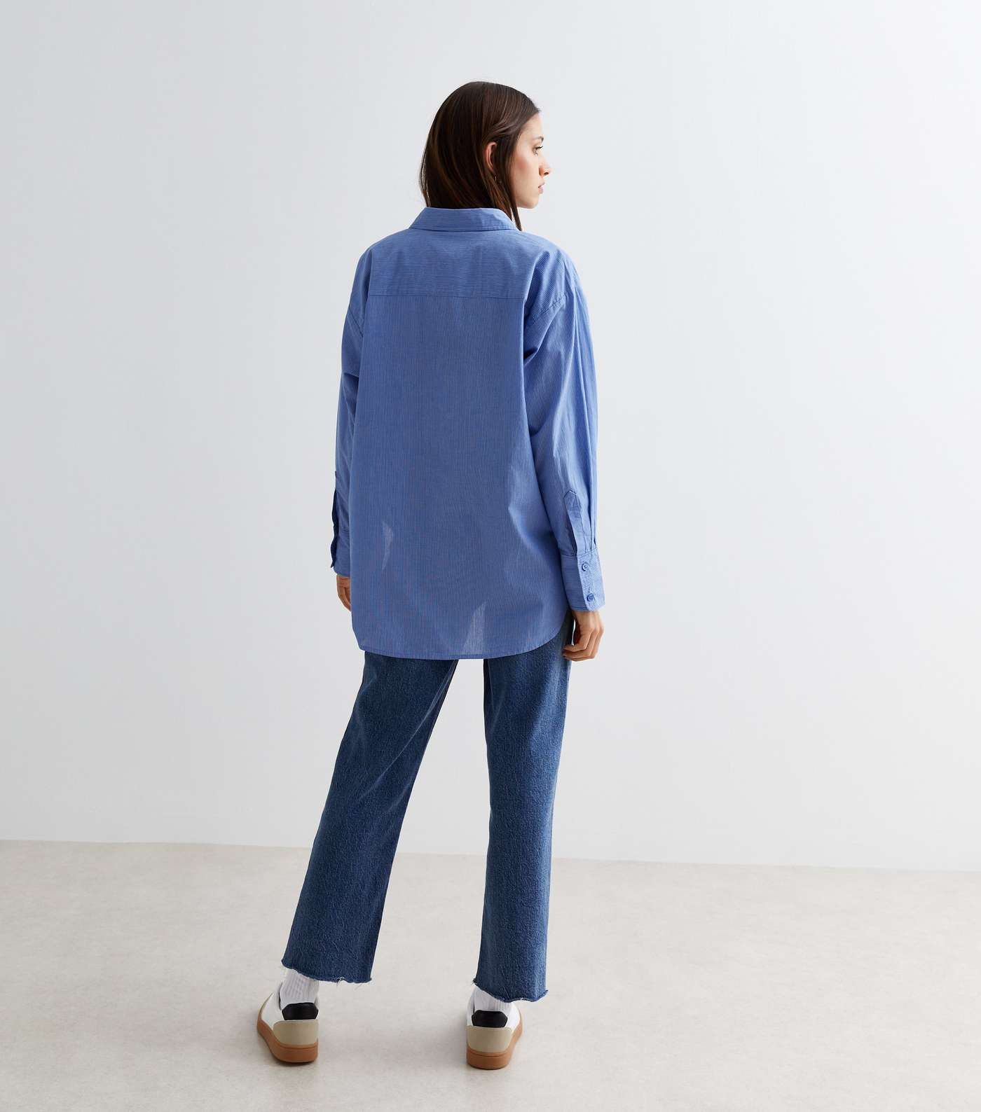Blue Pinstripe Poplin Long Sleeve Shirt Image 4