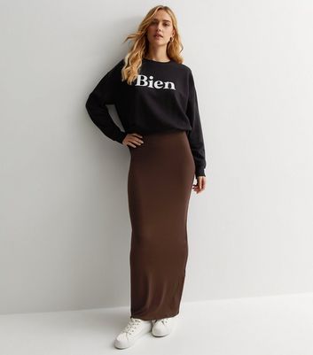 Dark Brown Jersey Maxi Skirt New Look