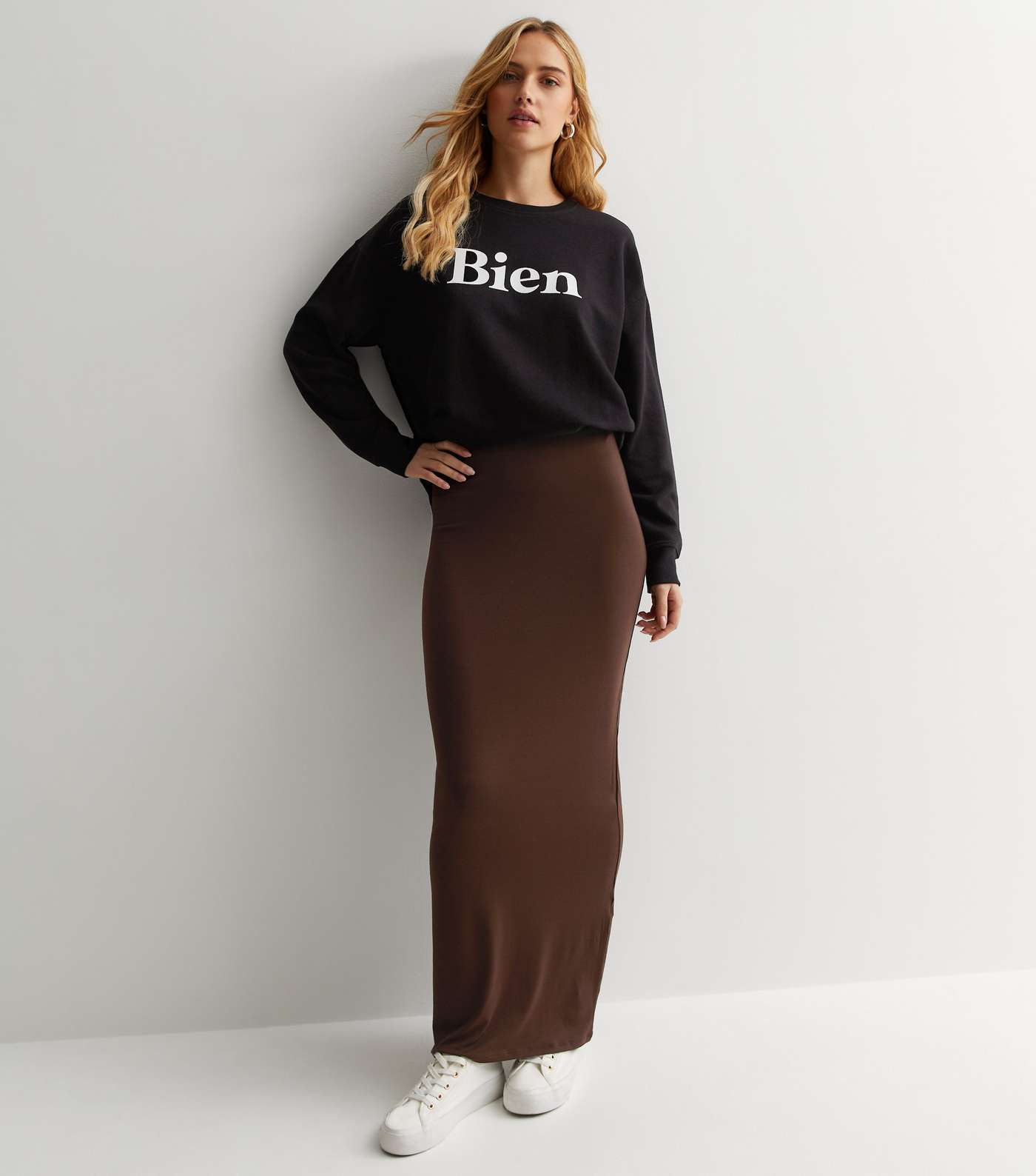 Dark Brown Jersey Maxi Skirt Image 3