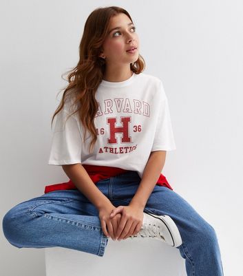 Girls White Cotton Harvard Logo T-Shirt New Look