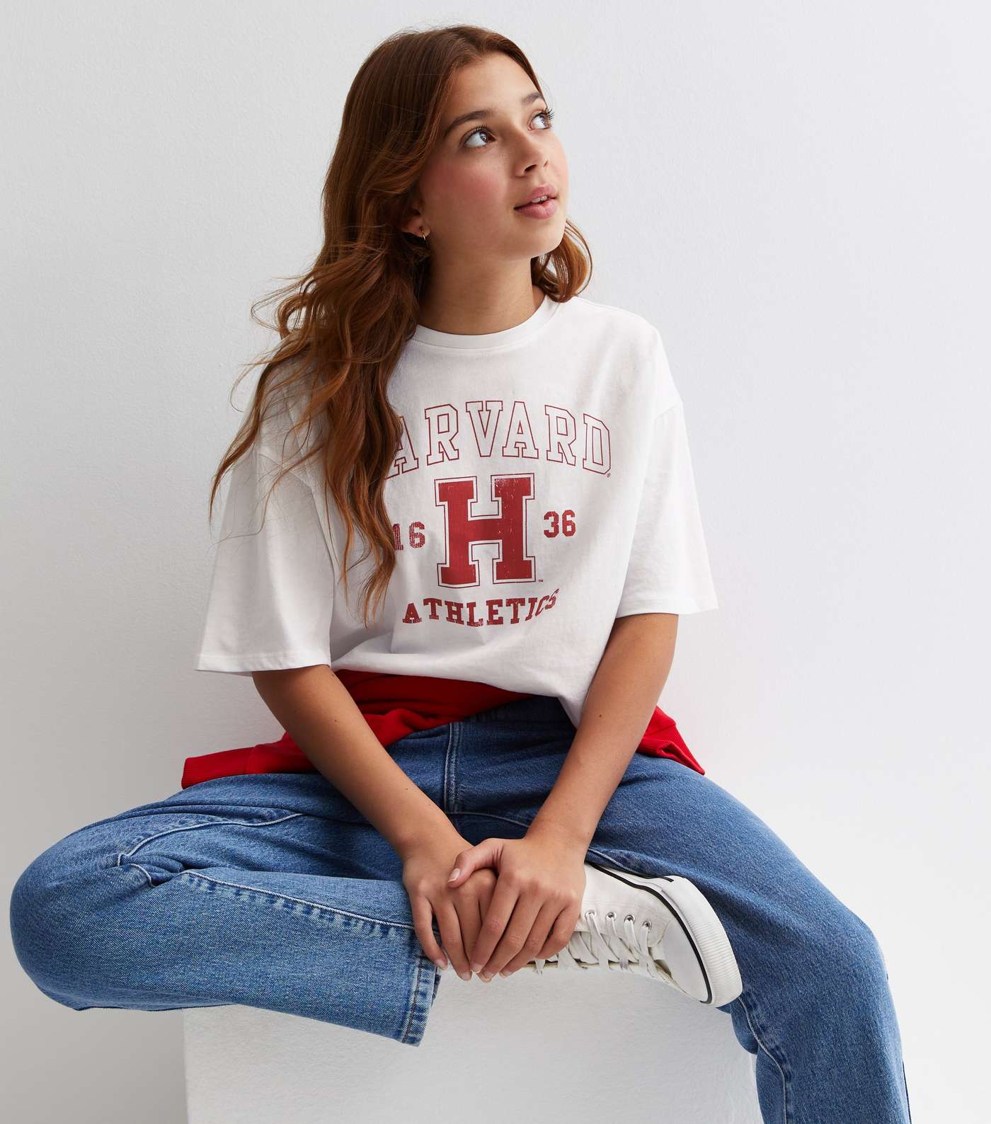 Girls White Cotton Harvard Logo T-Shirt Image 3