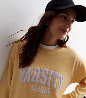 Pale Yellow Varsity Logo Sweatshirt New Look