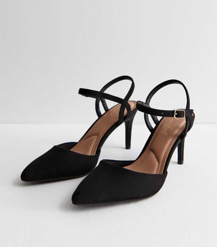 Black Suedette Pointed Stiletto Heel Court Shoes