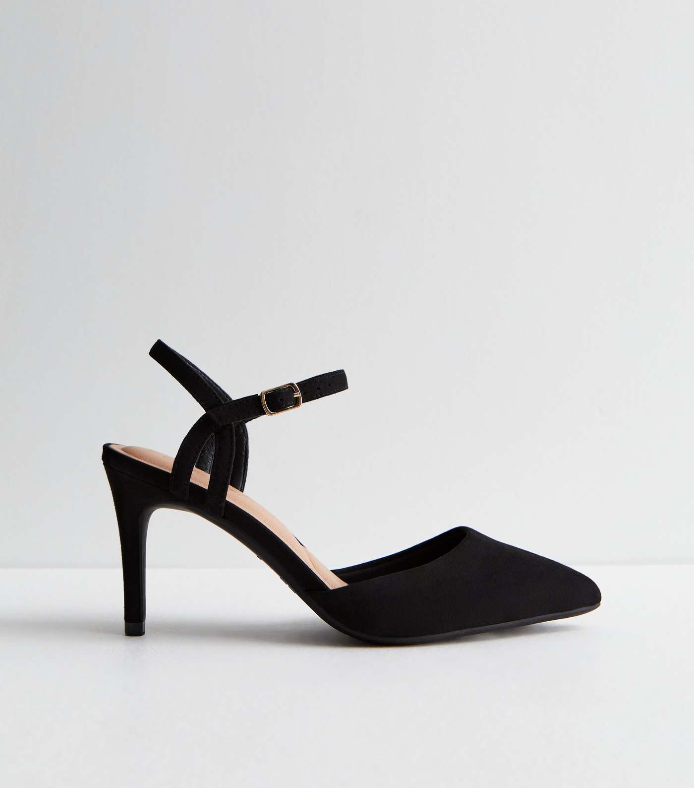 Black Suedette Pointed Stiletto Heel Court Shoes Image 3