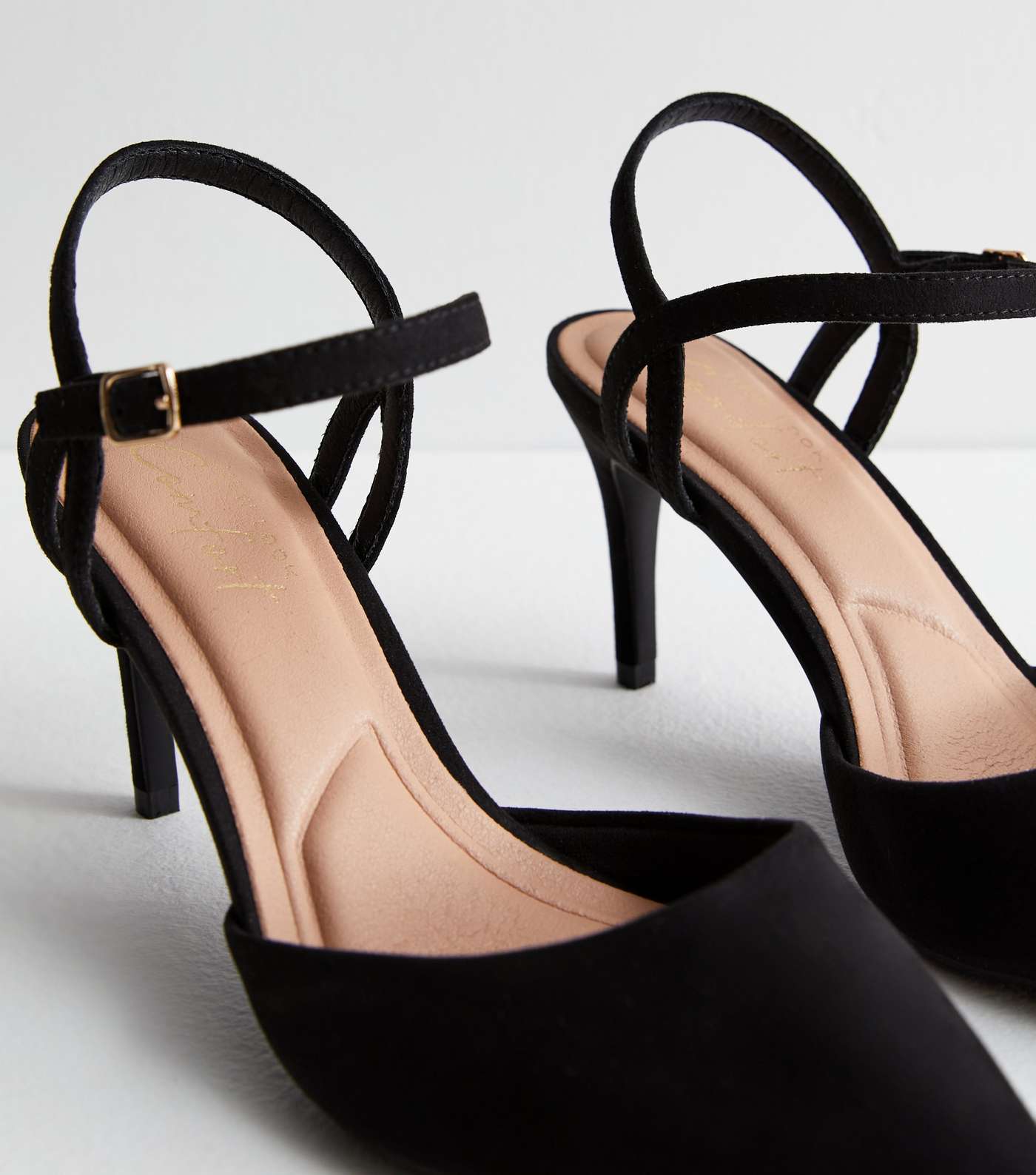 Black Suedette Pointed Stiletto Heel Court Shoes Image 5