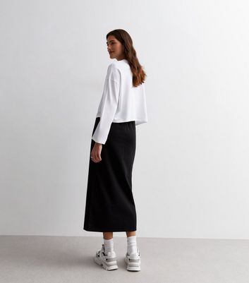 Black midi drawstring outlet skirt