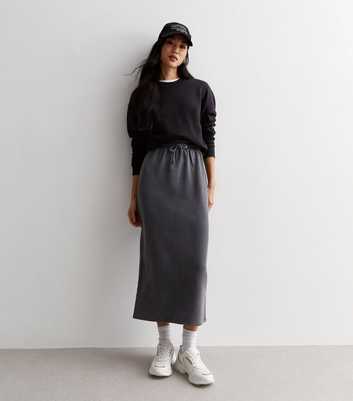 Grey Acid Wash Drawstring Waist Midaxi Skirt